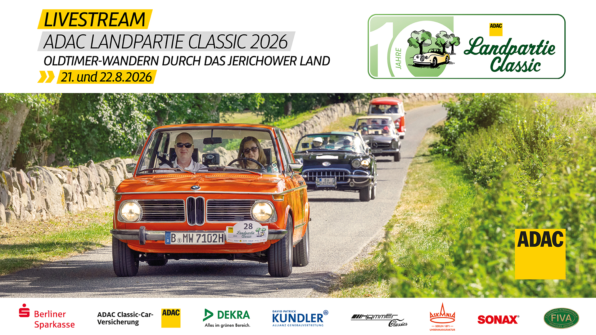 Teaser für den YouTube-Livestream der ADAC Landpartie Classic 2026
