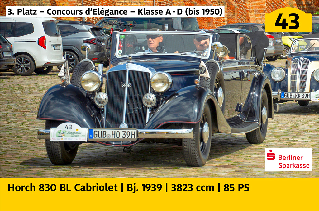 3. Platz – Concours d’Elégance – Klasse A - D (bis 1950): Horch 830 BL Cabriolet mit der Startnummer 43, Baujahr 1939, 3823 ccm, 85 PS