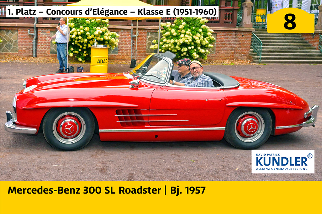 1. Platz – Concours d’Elégance – Klasse E (1951-1960): Mercedes-Benz 300 SL Roadster mit der Startnummer 8, Baujahr 1957