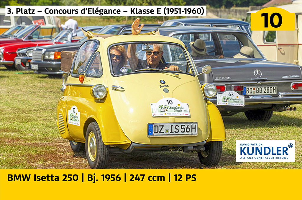 3. Platz – Concours d’Elégance – Klasse E (1951-1960): BMW Isetta 250 mit der Startnummer 10, Baujahr 1956, 247 ccm, 12 PS