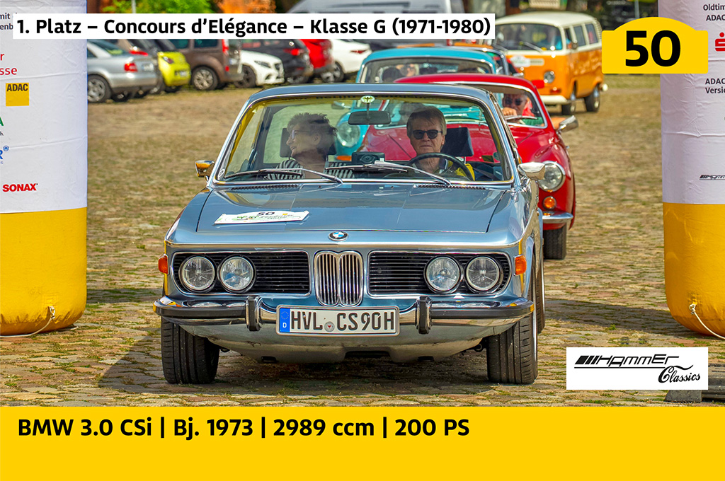 1. Platz – Concours d’Elégance – Klasse G (1971-1980): BMW 3.0 CSi mit der Startnummer 50, Baujahr 1973, 2989 ccm, 200 PS