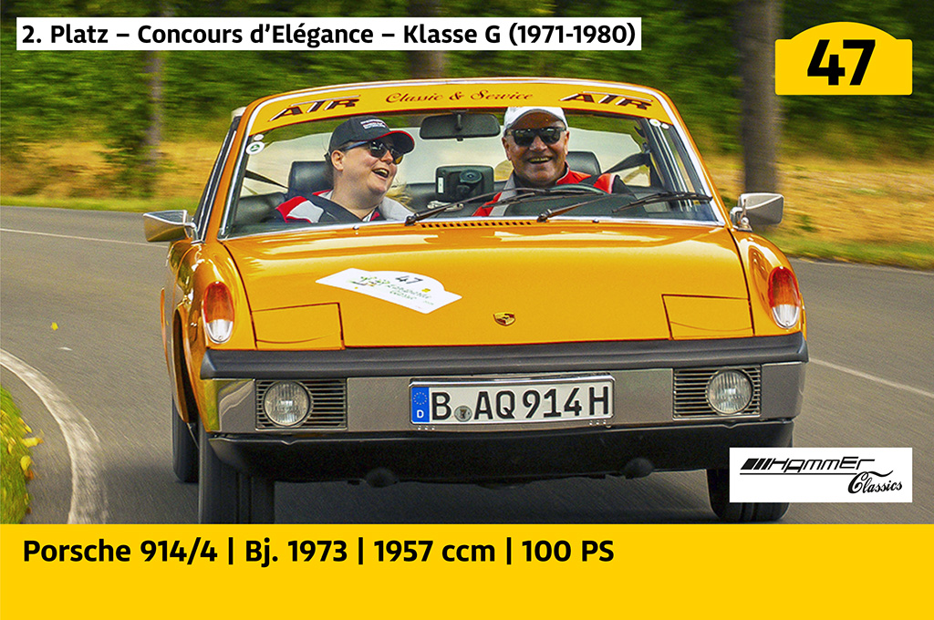 2. Platz – Concours d’Elégance – Klasse G (1971-1980): Porsche 914/4 mit der Startnummer 47, Baujahr 1973, 1957 ccm, 100 PS